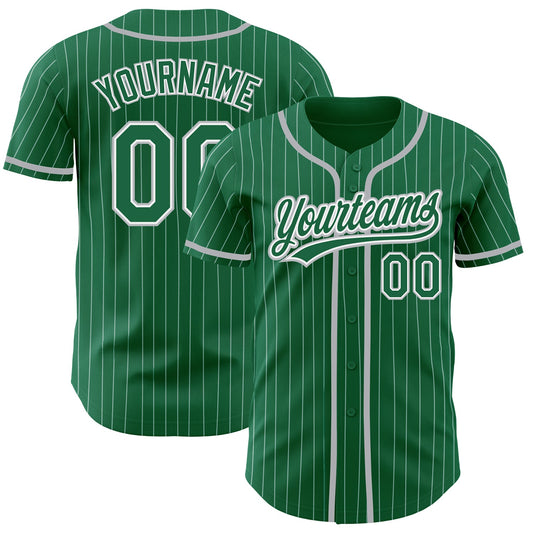 Custom Kelly Green White Pinstripe Gray Authentic Baseball Jersey - Sky-Custom