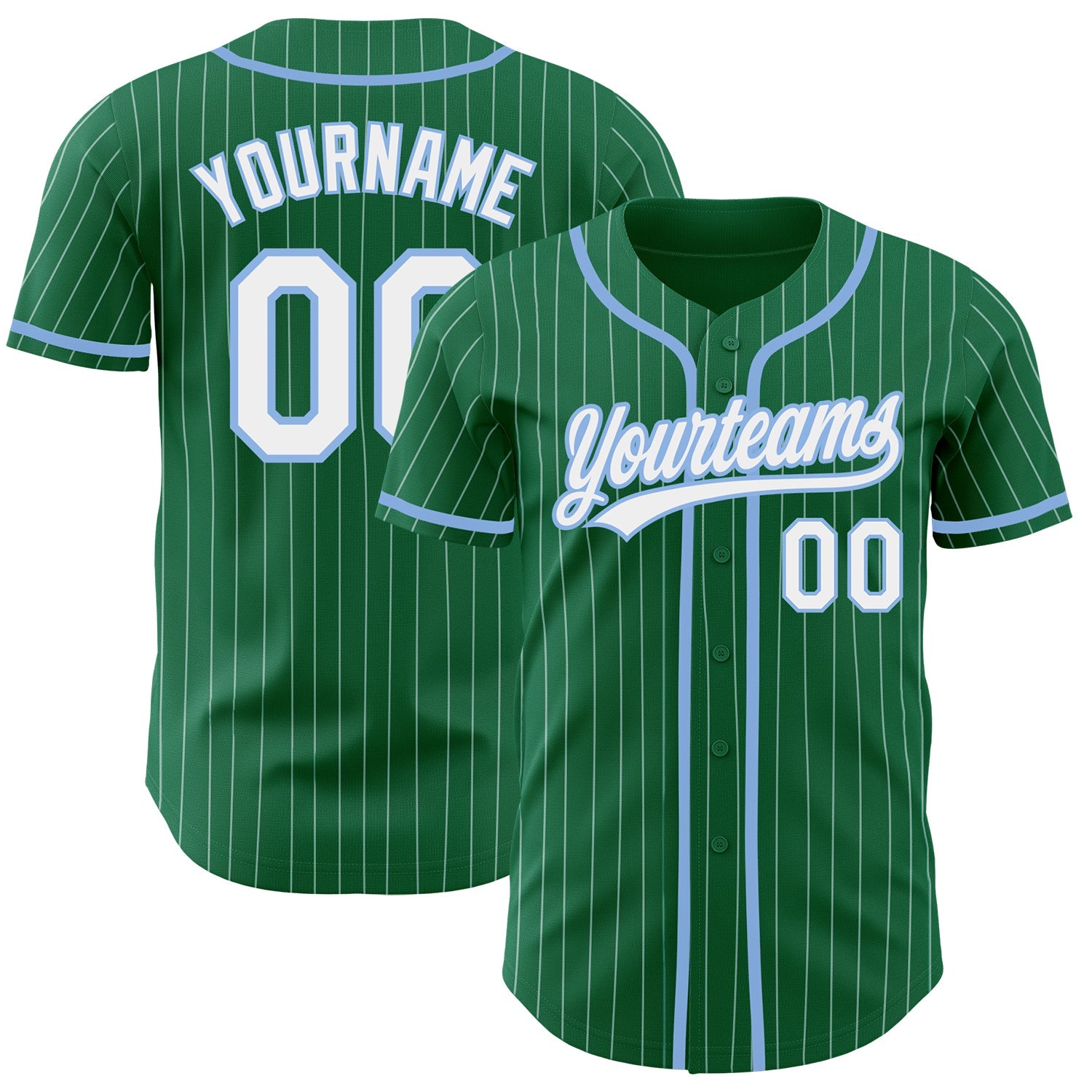 Custom Kelly Green White Pinstripe Light Blue Authentic Baseball Jersey - Sky-Custom