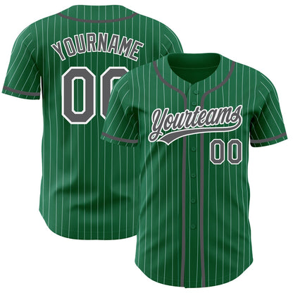 Custom Kelly Green White Pinstripe Steel Gray Authentic Baseball Jersey - Sky-Custom