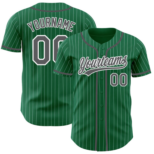Custom Kelly Green White Pinstripe Steel Gray Authentic Baseball Jersey - Sky-Custom