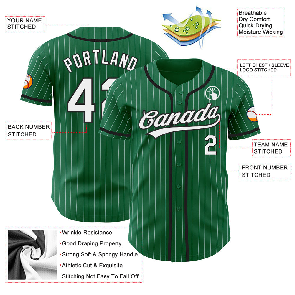 Custom Kelly Green White Pinstripe Black Authentic Baseball Jersey - Sky-Custom