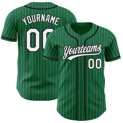 Custom Kelly Green White Pinstripe Black Authentic Baseball Jersey - Sky-Custom