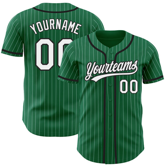 Custom Kelly Green White Pinstripe Black Authentic Baseball Jersey - Sky-Custom