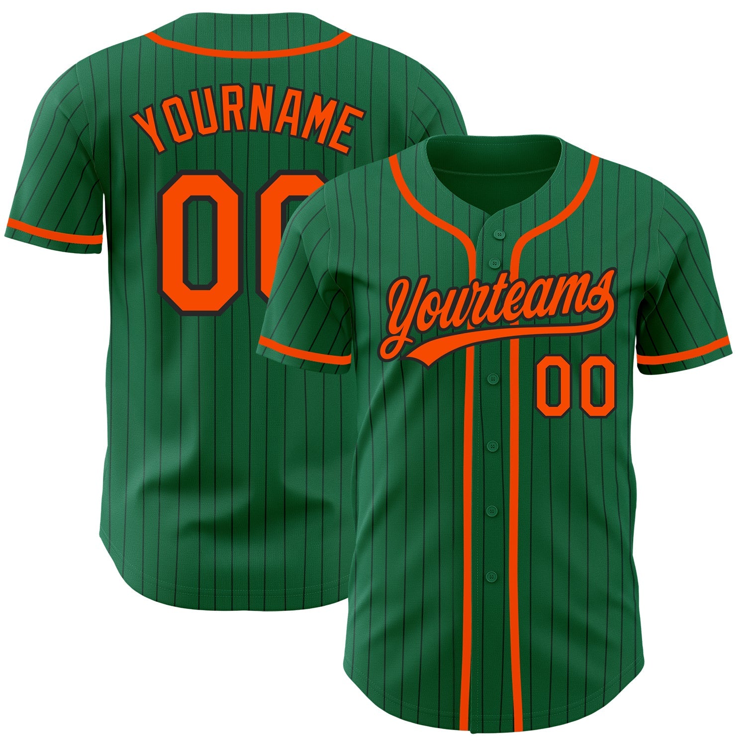 Custom Kelly Green Black Pinstripe Orange Authentic Baseball Jersey - Sky-Custom