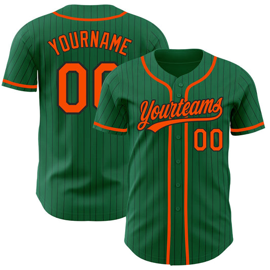 Custom Kelly Green Black Pinstripe Orange Authentic Baseball Jersey - Sky-Custom