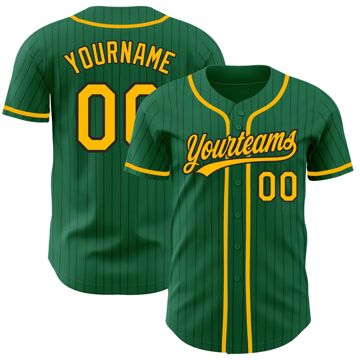 Custom Kelly Green Black Pinstripe Gold Authentic Baseball Jersey - Sky-Custom