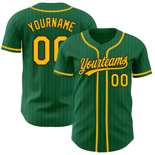 Custom Kelly Green Black Pinstripe Gold Authentic Baseball Jersey - Sky-Custom