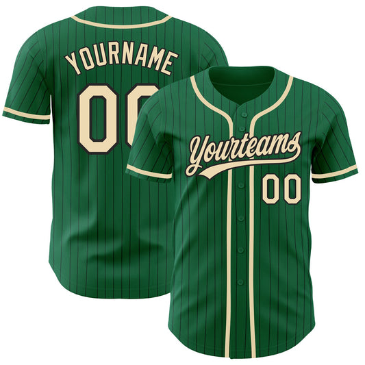 Custom Kelly Green Black Pinstripe City Cream Authentic Baseball Jersey - Sky-Custom