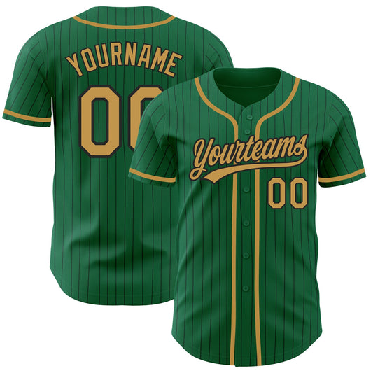 Custom Kelly Green Black Pinstripe Old Gold Authentic Baseball Jersey - Sky-Custom