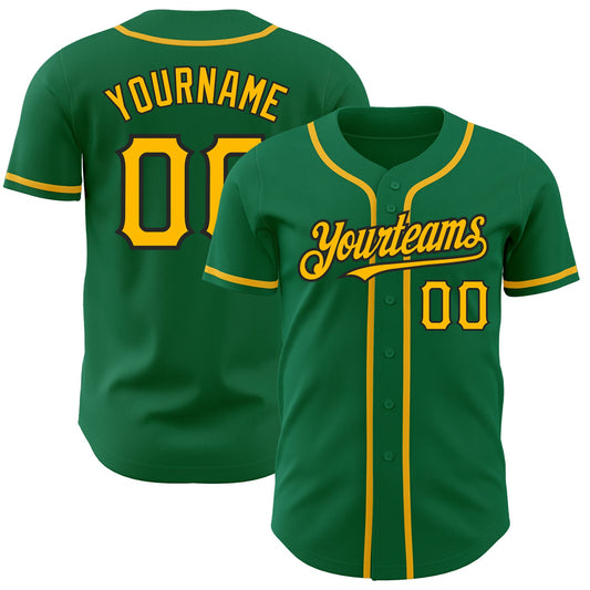 Custom Kelly Green Gold-Black Authentic Baseball Jersey - Sky-Custom