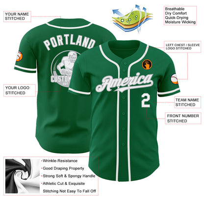 Custom Kelly Green White-Gray Authentic Baseball Jersey - Sky-Custom