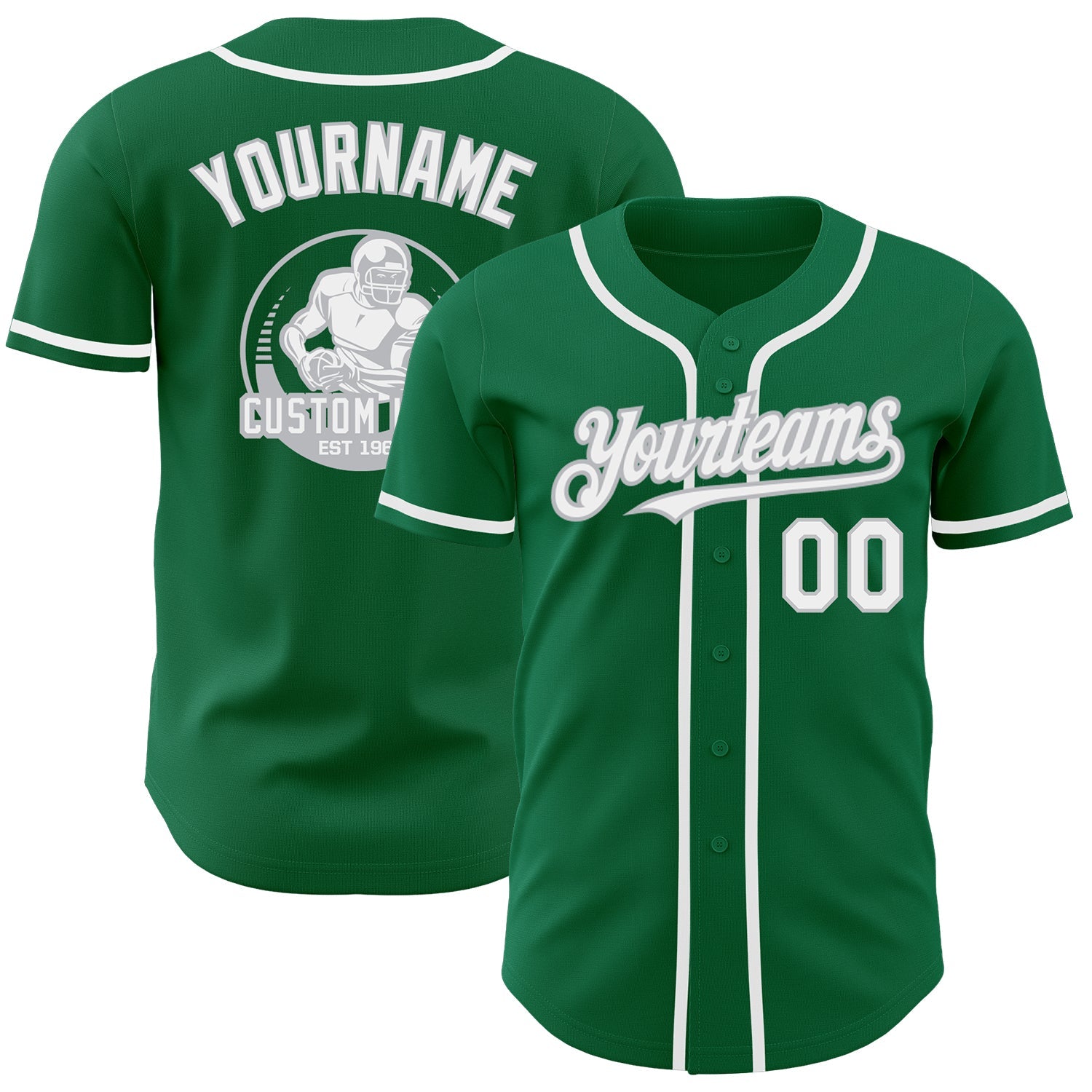 Custom Kelly Green White-Gray Authentic Baseball Jersey - Sky-Custom