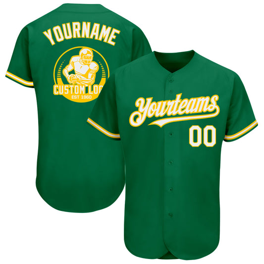 Custom Kelly Green White-Yellow Authentic Baseball Jersey - Sky-Custom