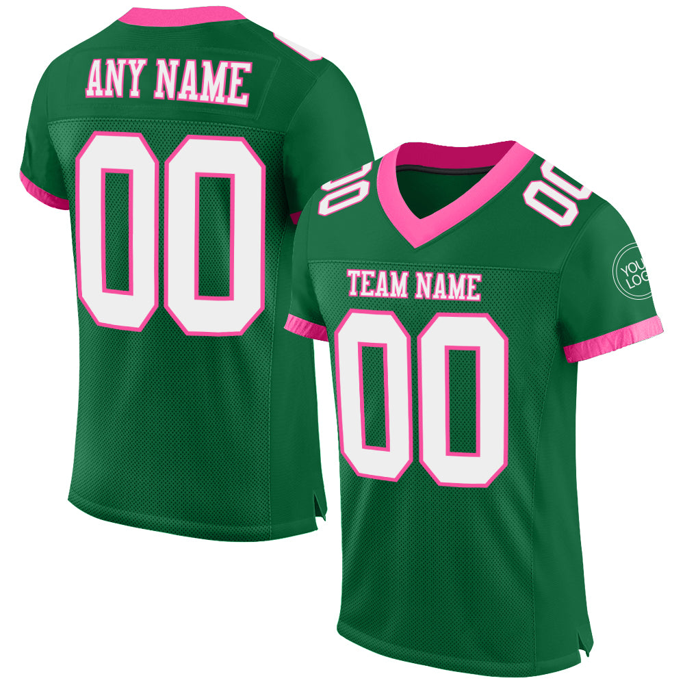 Custom Kelly Green White-Pink Mesh Authentic Football Jersey - Sky-Custom