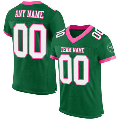 Custom Kelly Green White-Pink Mesh Authentic Football Jersey - Sky-Custom