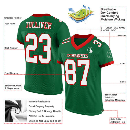 Custom Kelly Green White-Red Mesh Authentic Football Jersey - Sky-Custom