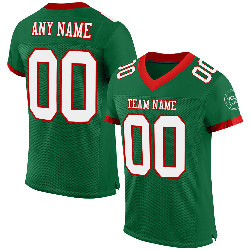 Custom Kelly Green White-Red Mesh Authentic Football Jersey - Sky-Custom