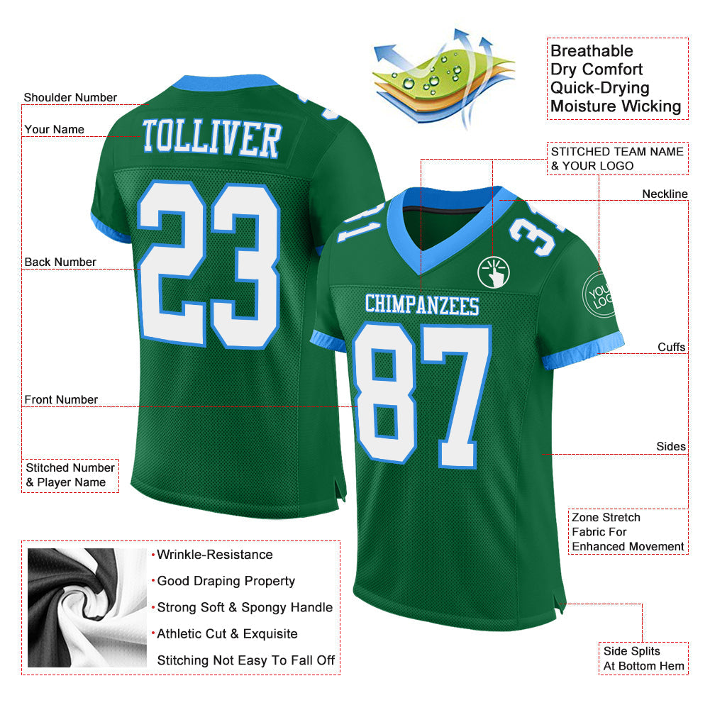 Custom Kelly Green White-Powder Blue Mesh Authentic Football Jersey - Sky-Custom
