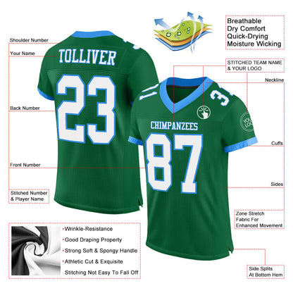 Custom Kelly Green White-Powder Blue Mesh Authentic Football Jersey - Sky-Custom