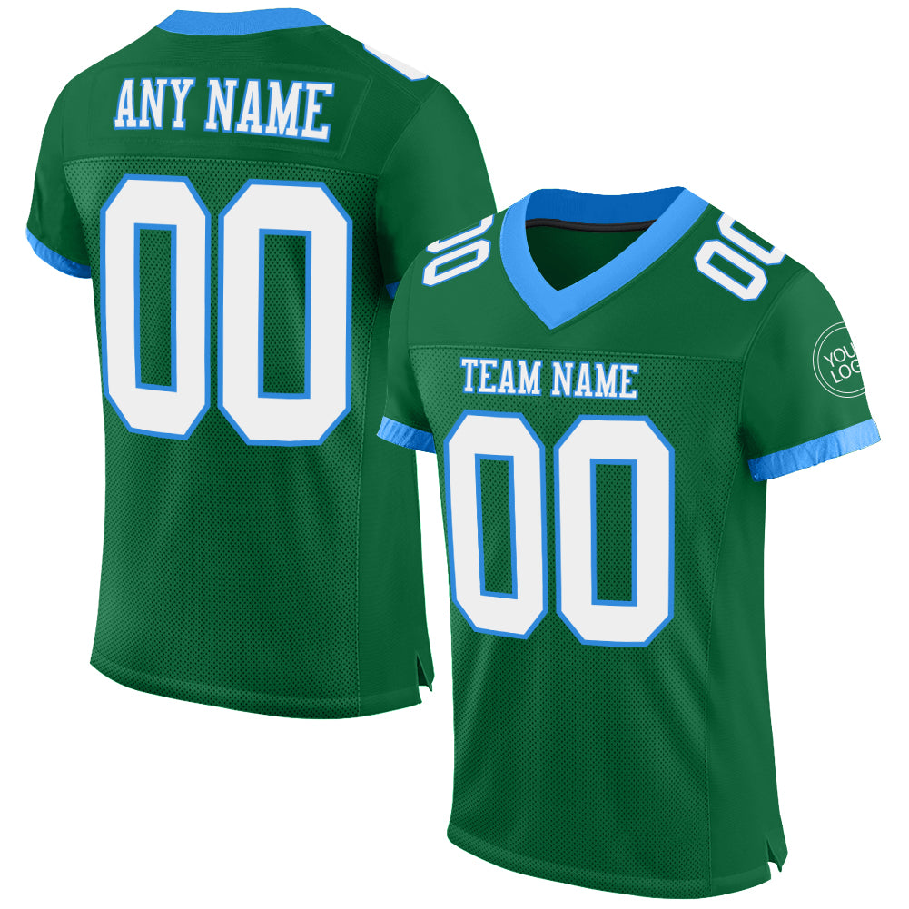 Custom Kelly Green White-Powder Blue Mesh Authentic Football Jersey - Sky-Custom