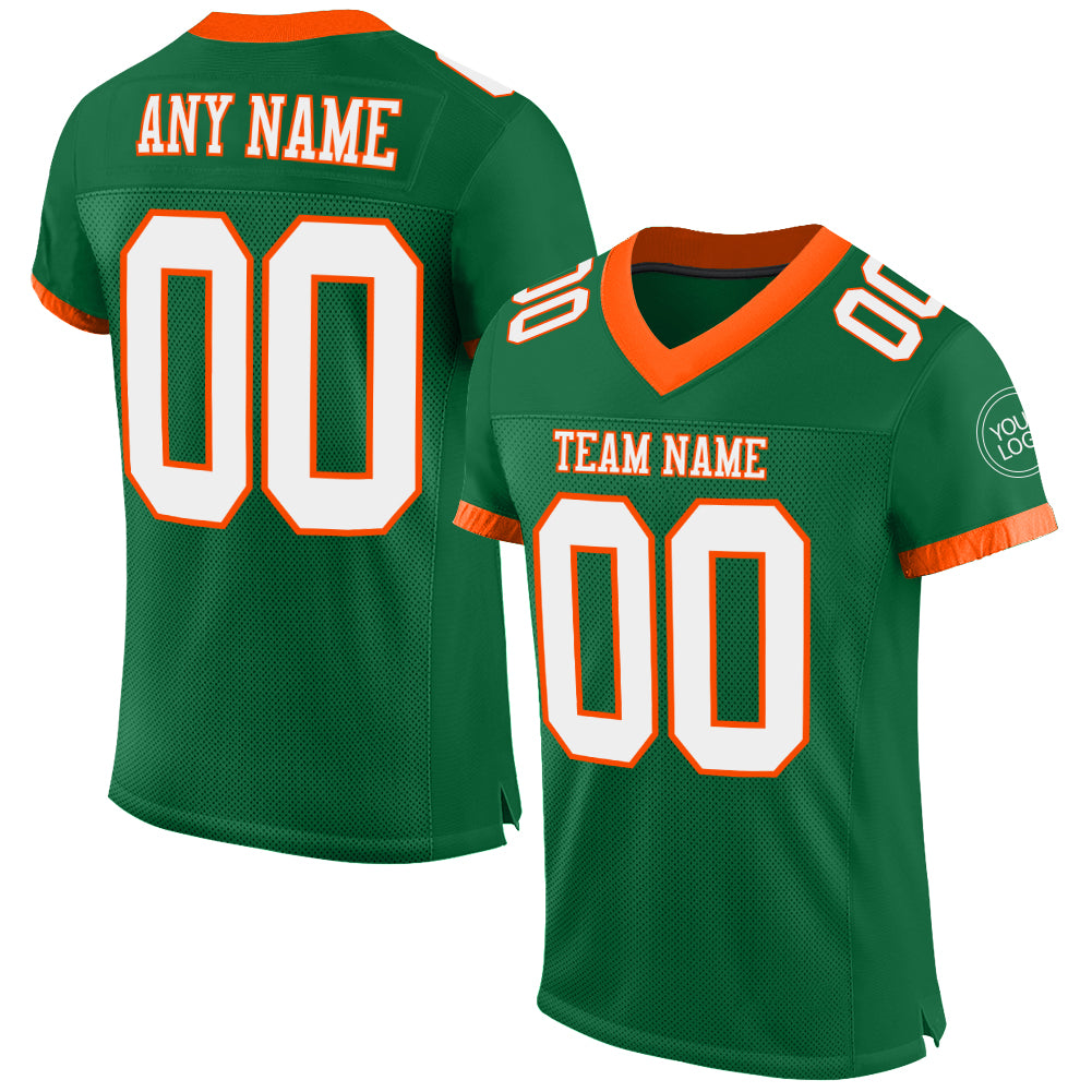 Custom Kelly Green White-Orange Mesh Authentic Football Jersey - Sky-Custom