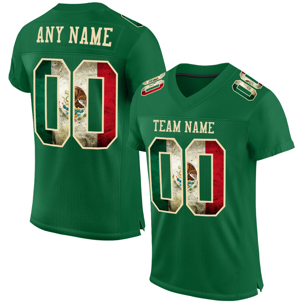 Custom Kelly Green Vintage Mexican Flag-City Cream Mesh Authentic Football Jersey - Sky-Custom