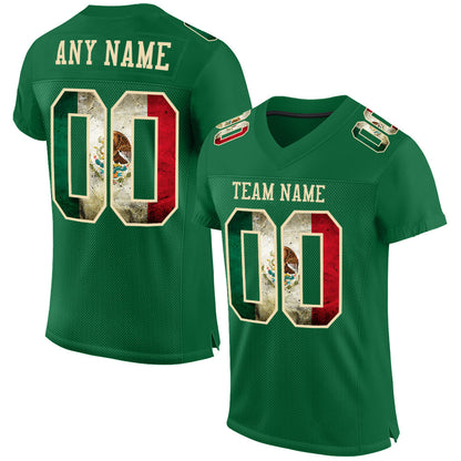 Custom Kelly Green Vintage Mexican Flag-City Cream Mesh Authentic Football Jersey - Sky-Custom