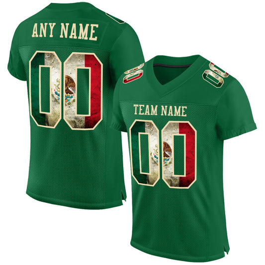 Custom Kelly Green Vintage Mexican Flag-City Cream Mesh Authentic Football Jersey - Sky-Custom