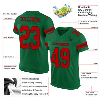Custom Kelly Green Red-Black Mesh Authentic Football Jersey - Sky-Custom