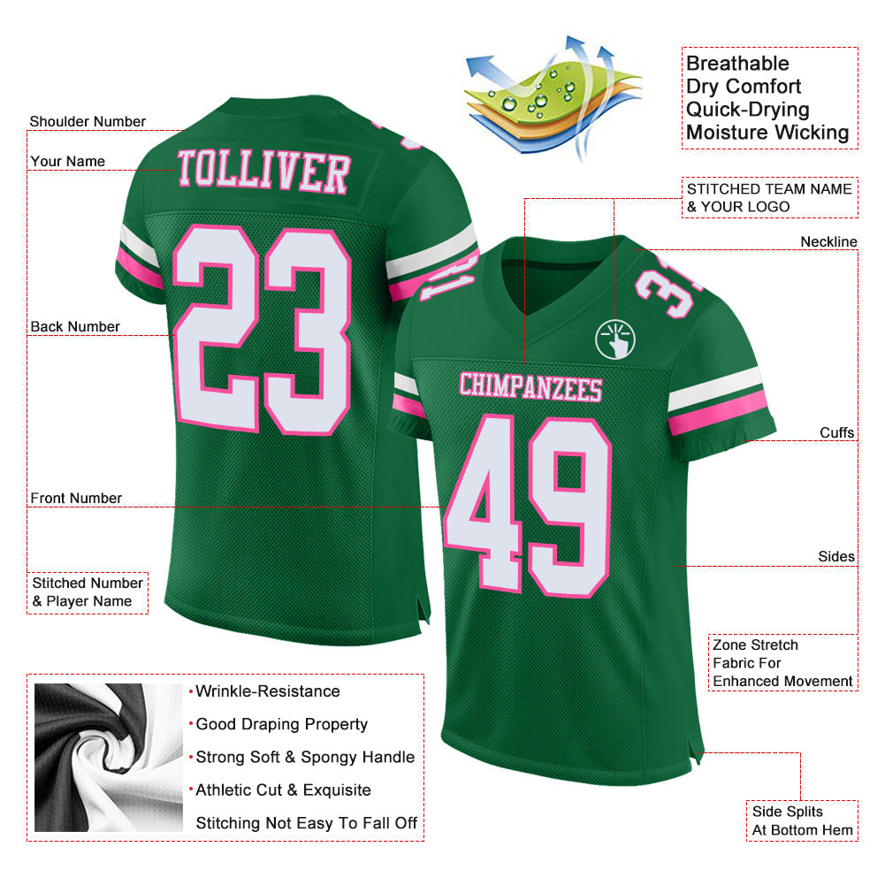 Custom Kelly Green White-Pink Mesh Authentic Football Jersey - Sky-Custom