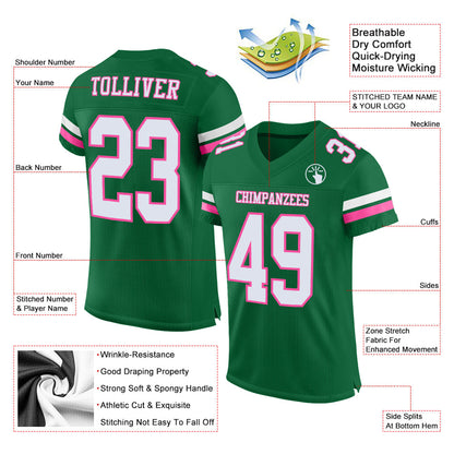 Custom Kelly Green White-Pink Mesh Authentic Football Jersey - Sky-Custom