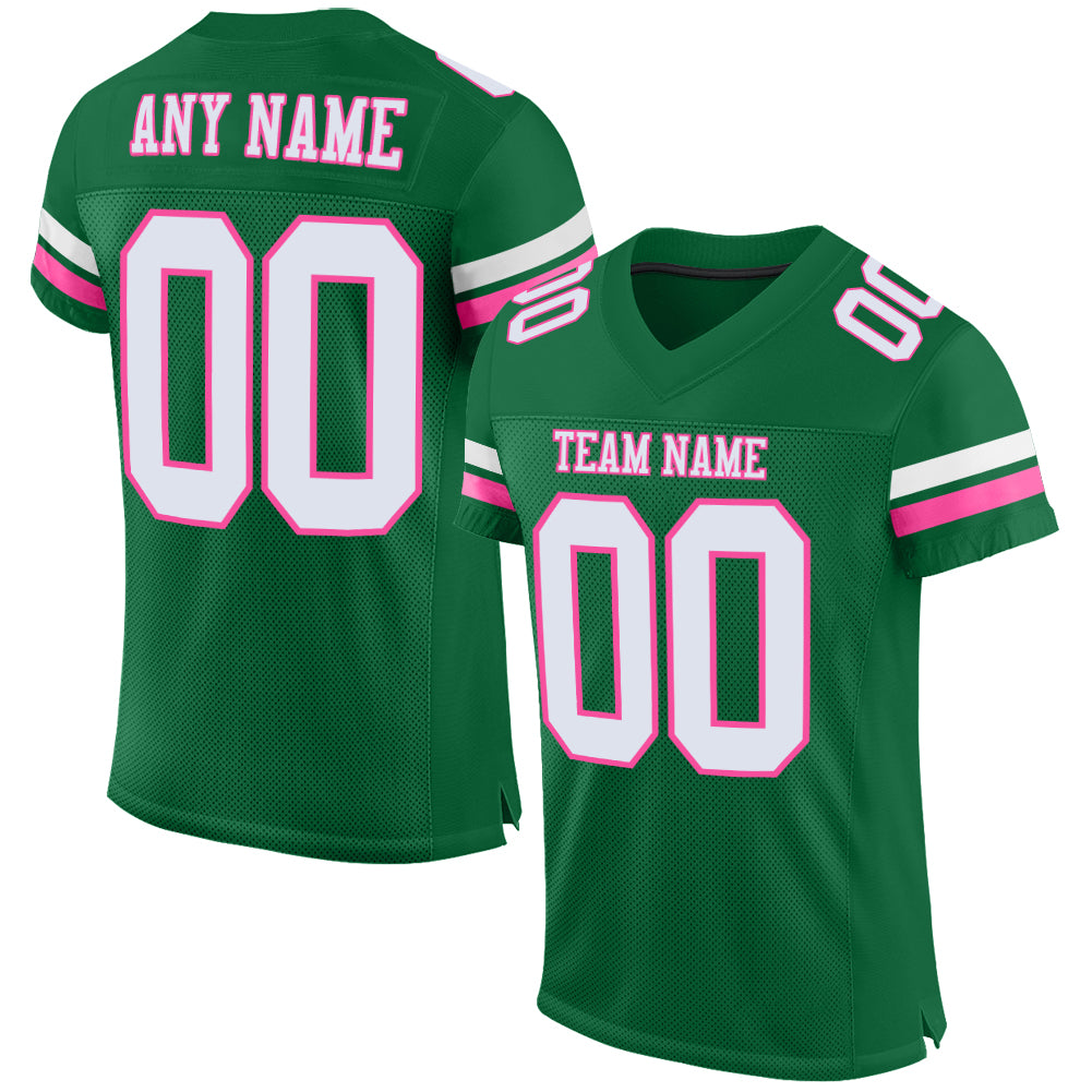 Custom Kelly Green White-Pink Mesh Authentic Football Jersey - Sky-Custom