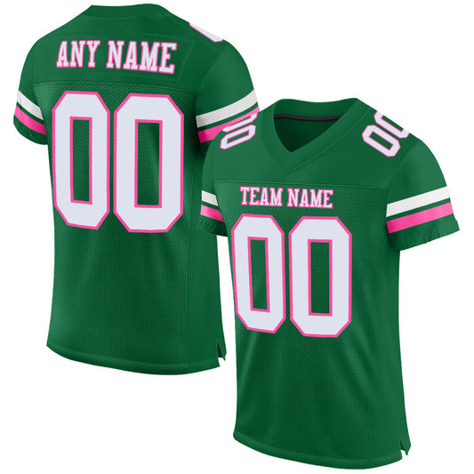 Custom Kelly Green White-Pink Mesh Authentic Football Jersey - Sky-Custom
