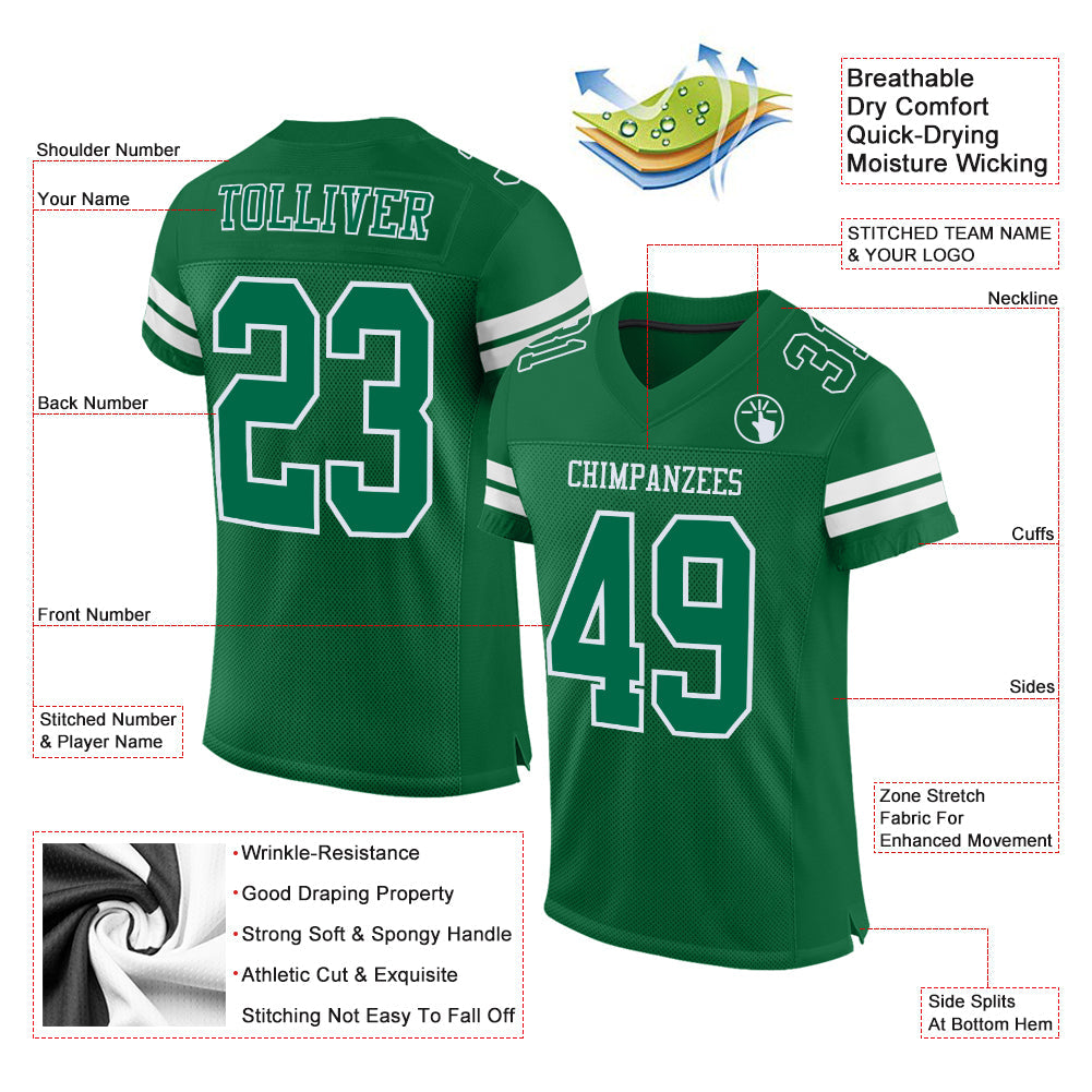 Custom Kelly Green White Mesh Authentic Football Jersey - Sky-Custom