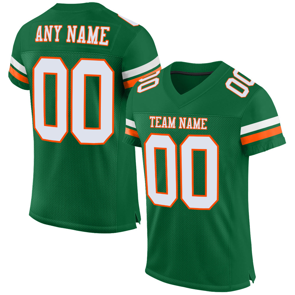 Custom Kelly Green White-Orange Mesh Authentic Football Jersey - Sky-Custom