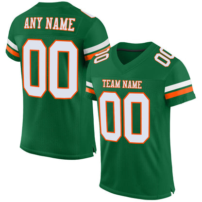 Custom Kelly Green White-Orange Mesh Authentic Football Jersey - Sky-Custom