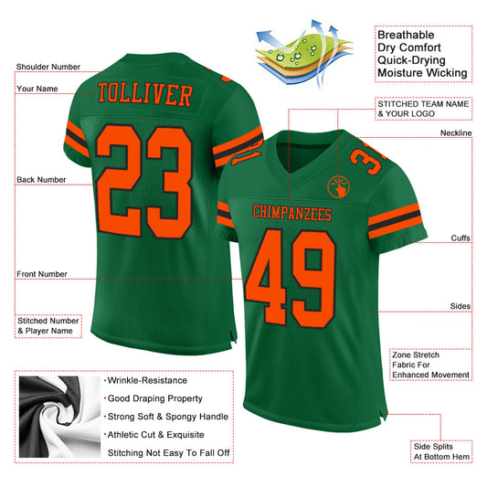 Custom Kelly Green Orange-Black Mesh Authentic Football Jersey - Sky-Custom