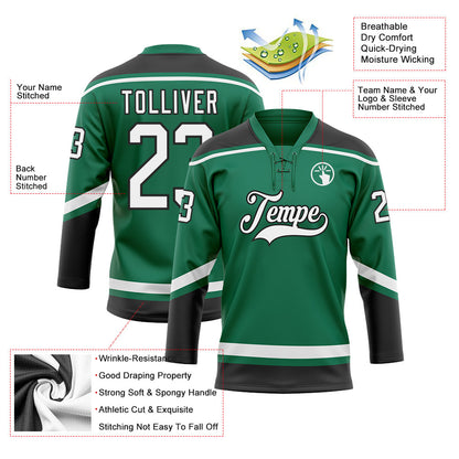 Custom Kelly Green White-Black Hockey Lace Neck Jersey - Sky-Custom