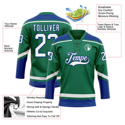 Custom Kelly Green White-Royal Hockey Lace Neck Jersey - Sky-Custom