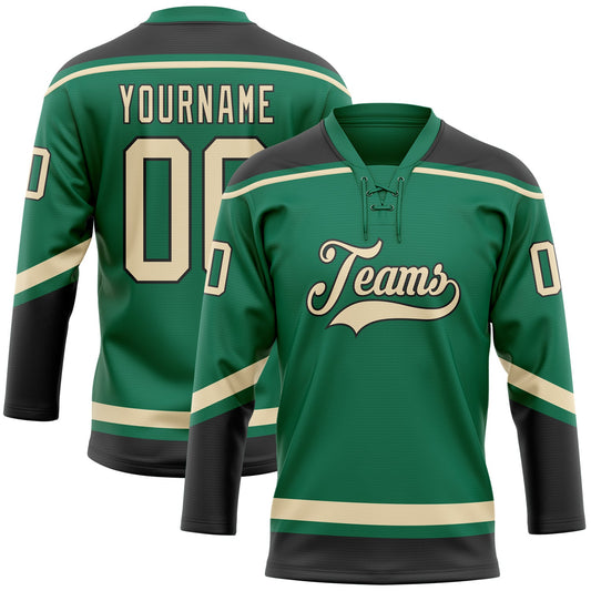 Custom Kelly Green City Cream-Black Hockey Lace Neck Jersey - Sky-Custom