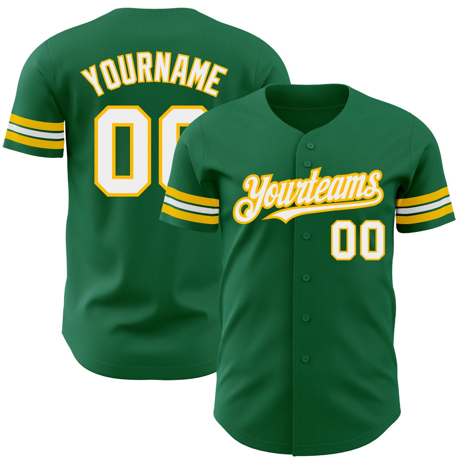 Custom Kelly Green White-Gold Authentic Baseball Jersey - Sky-Custom