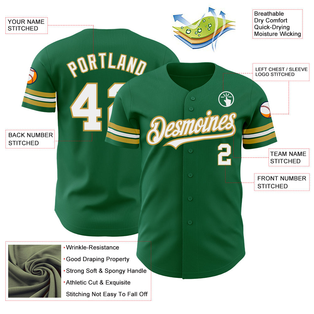 Custom Kelly Green White-Old Gold Authentic Baseball Jersey - Sky-Custom