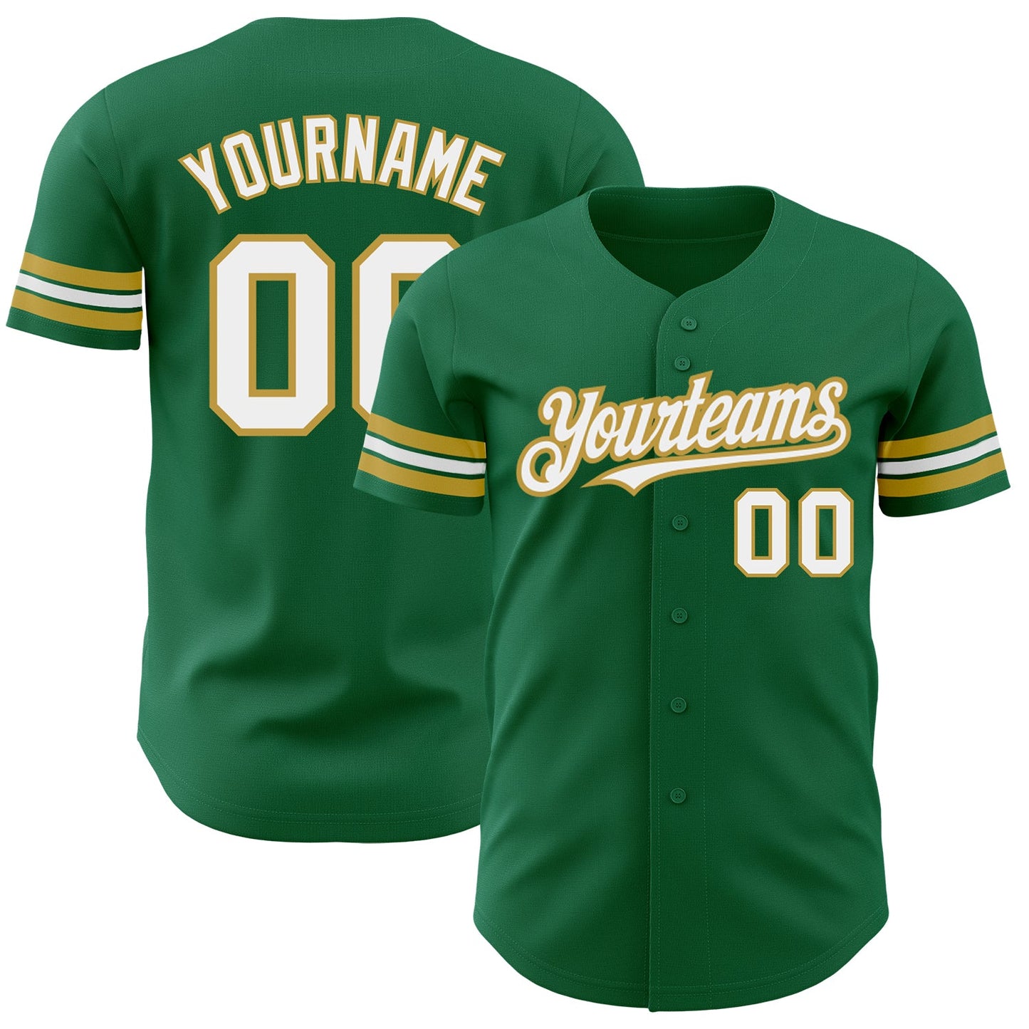 Custom Kelly Green White-Old Gold Authentic Baseball Jersey - Sky-Custom