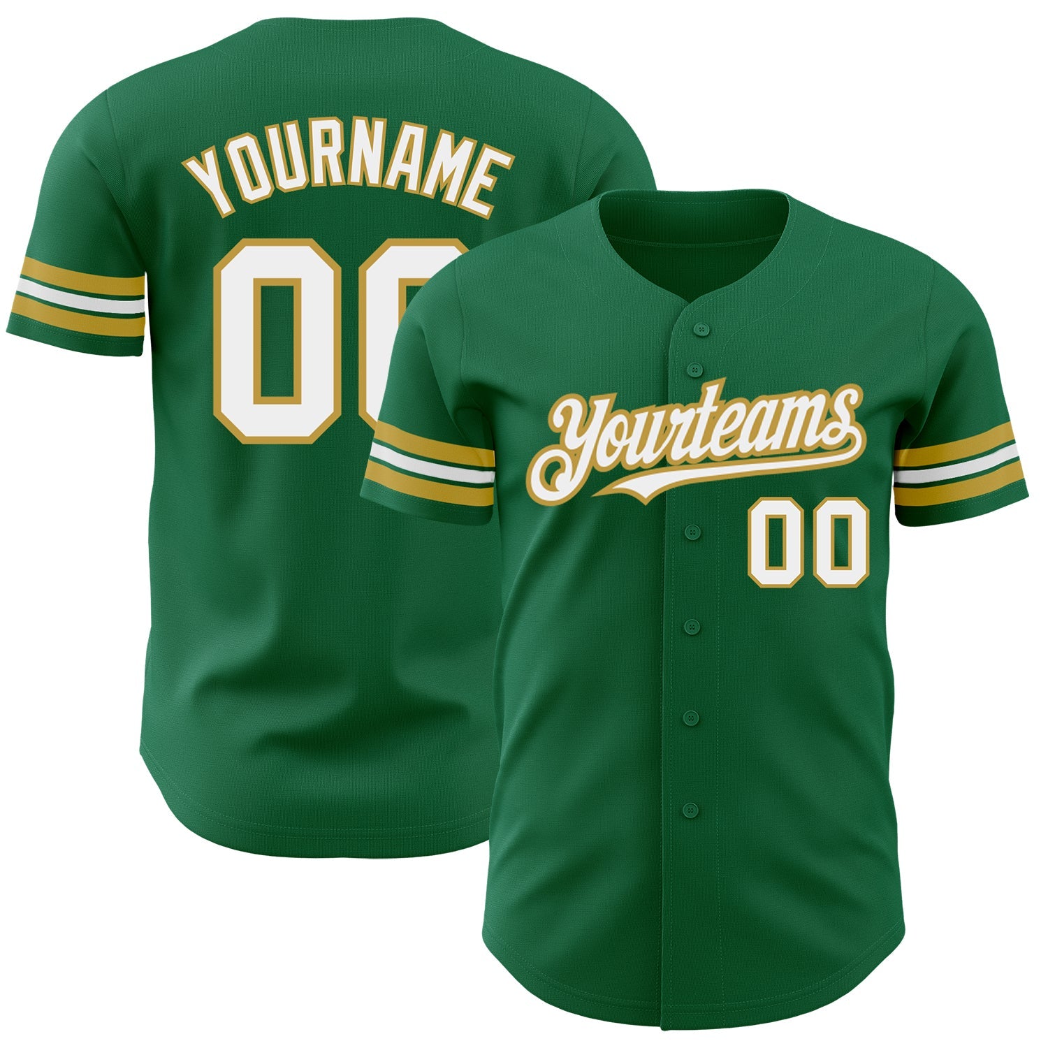 Custom Kelly Green White-Old Gold Authentic Baseball Jersey - Sky-Custom