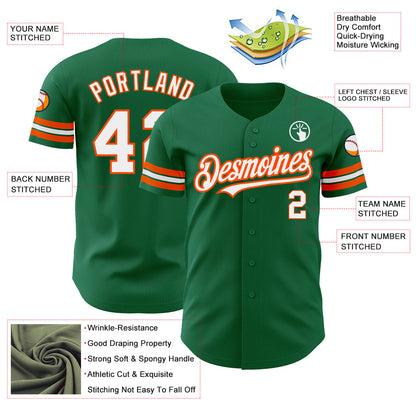 Custom Kelly Green White-Orange Authentic Baseball Jersey - Sky-Custom