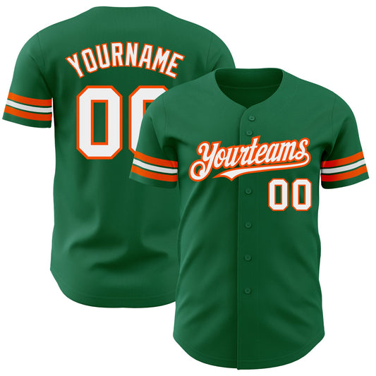 Custom Kelly Green White-Orange Authentic Baseball Jersey - Sky-Custom