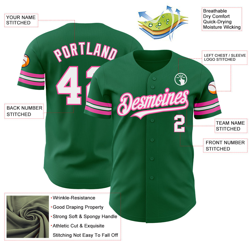 Custom Kelly Green White-Pink Authentic Baseball Jersey - Sky-Custom