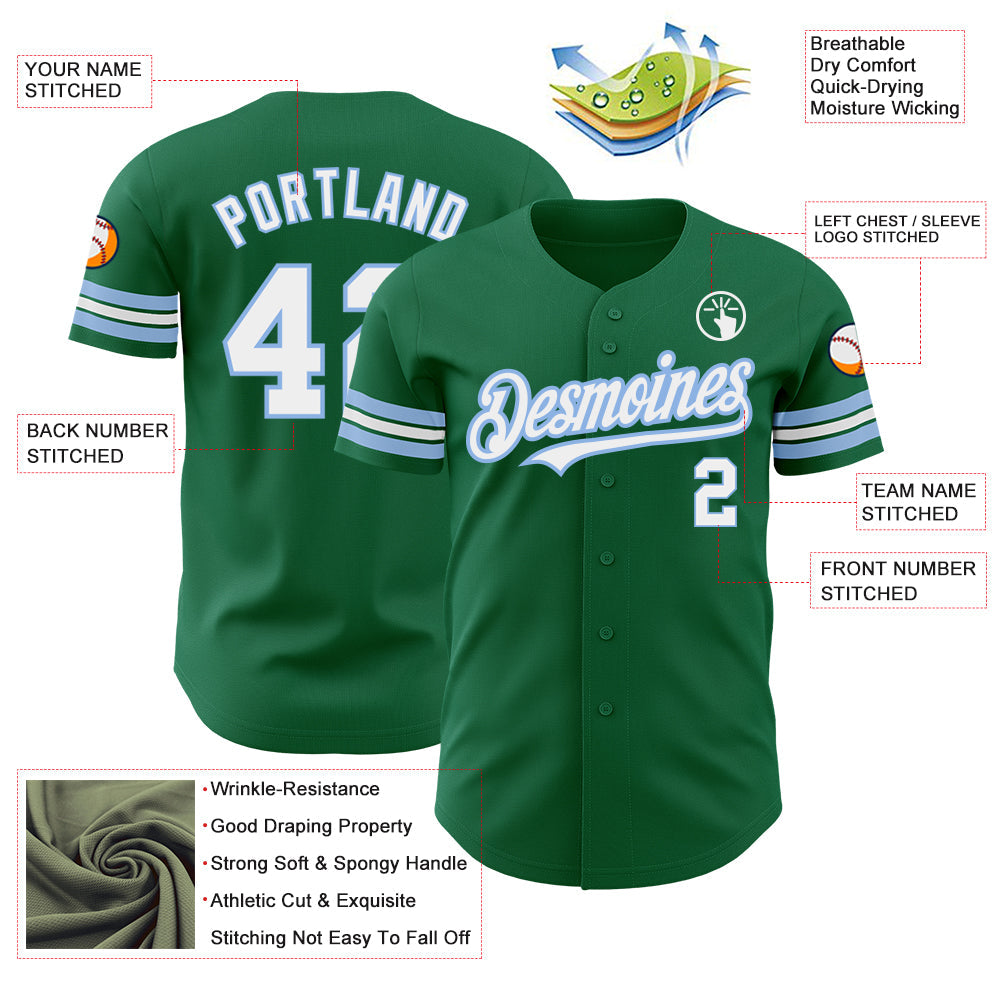 Custom Kelly Green White-Light Blue Authentic Baseball Jersey - Sky-Custom