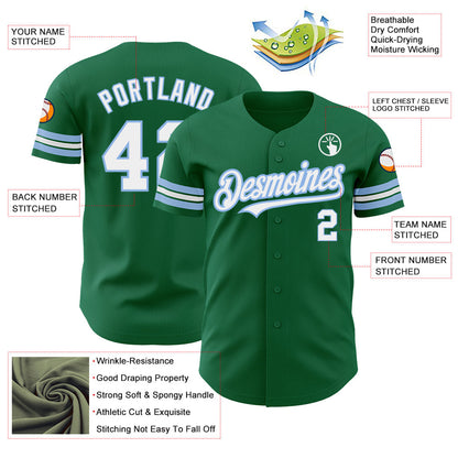Custom Kelly Green White-Light Blue Authentic Baseball Jersey - Sky-Custom