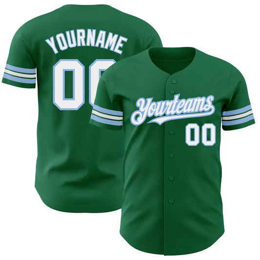 Custom Kelly Green White-Light Blue Authentic Baseball Jersey - Sky-Custom